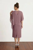 Sheath Chiffon Midi Mother of the Bride Dress With Cape-Pgmdress