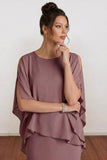 Sheath Chiffon Midi Dusty Rose Mother of the Bride Dress With Cape