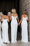 Sheath/Column Cowl Neck Spaghetti Straps Ivory Bridesmaid Dresses  BD102-Pgmdress