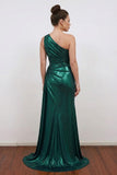 Sheath Metallic One Shoulder Dark Green Mother of the Bride Dress-Pgmdress