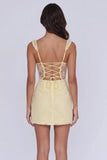 Sheath Off the Shoulder Yellow Short Homecoming Dress with Slit-Pgmdress