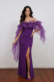 Sheath Purple Long Mother of the Bride Dress with Ruffles