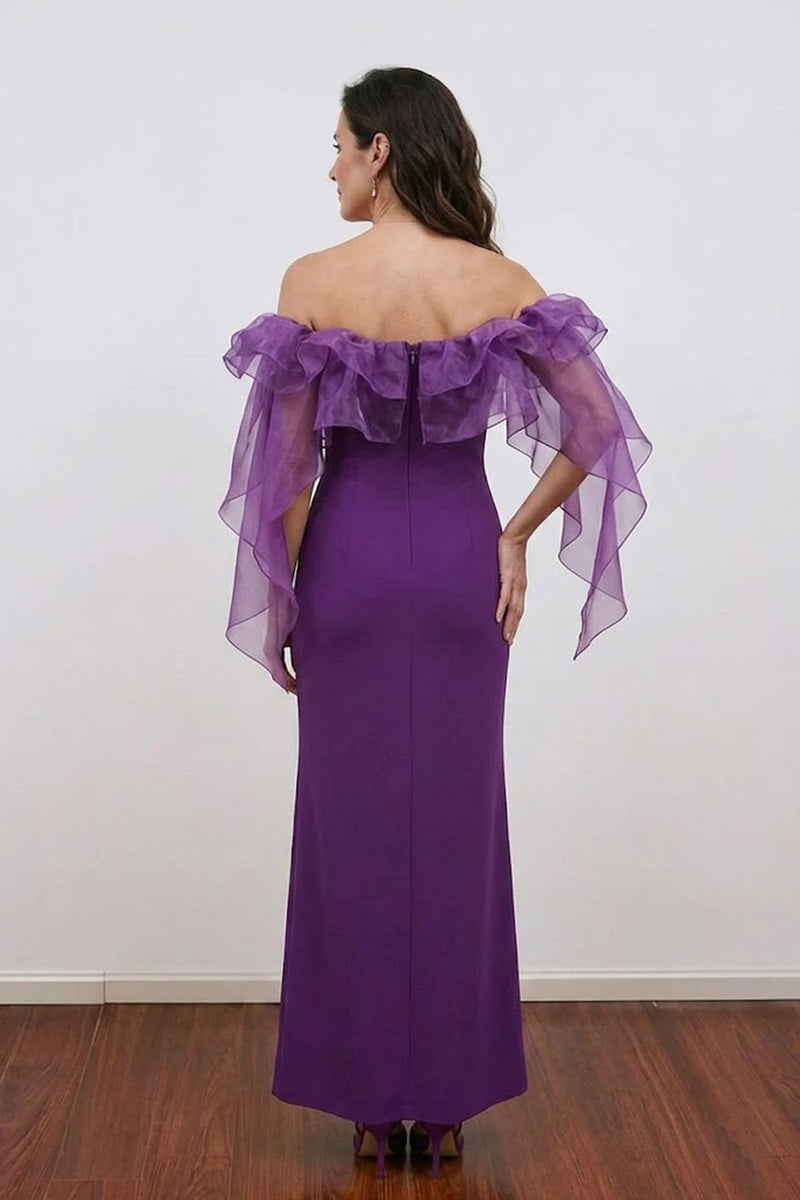 Sheath Purple Long Mother of the Bride Dress with Ruffles-Pgmdress