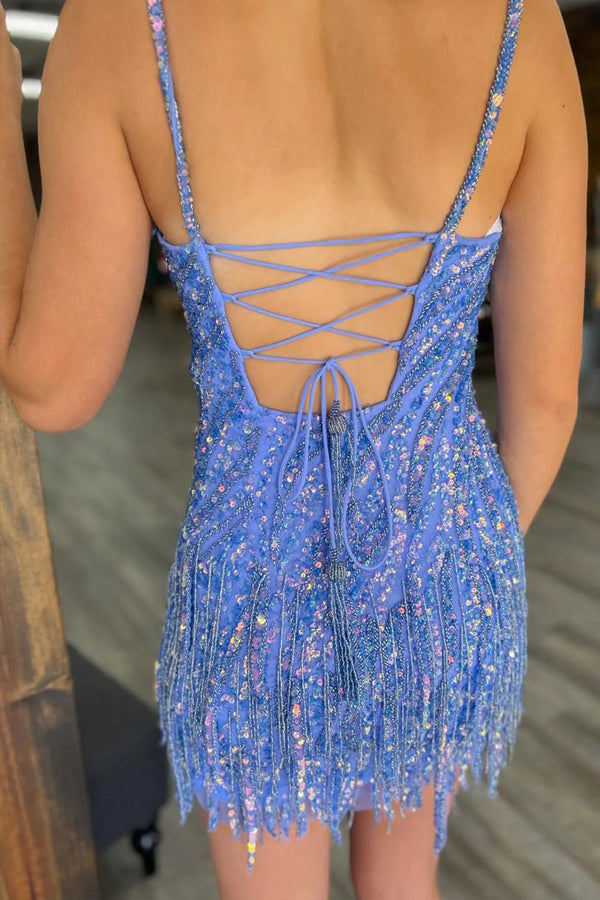Sheath Spaghetti Straps Gold Homecoming Dress with Tassel PD569 US4 / Gold Sheath Spaghetti Straps Gold Homecoming Dress with Tassel PD569 US4 / Gold