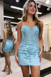 Sheath Spaghetti Straps Lace Appliques Tight Homecoming Dresses PD500