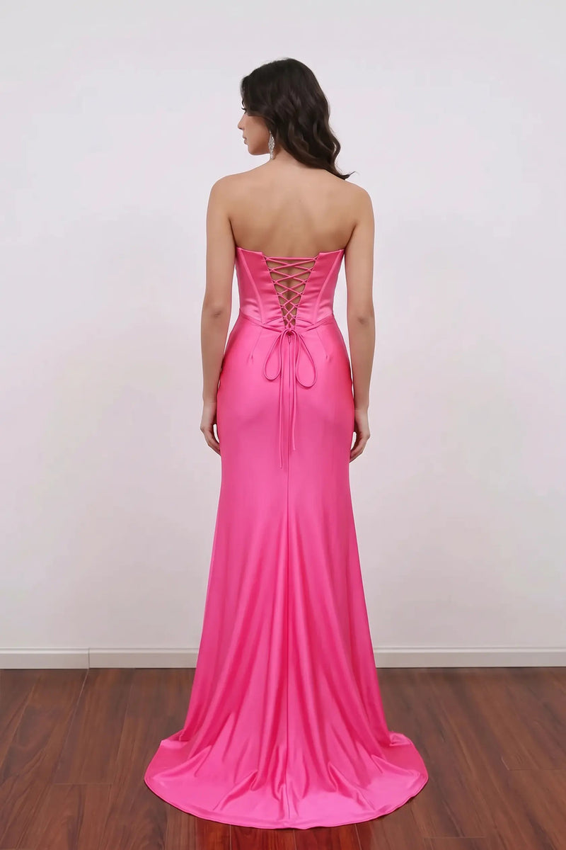 Sheath Sweetheart Fuchsia Corset Long Prom Dress with Slit-Pgmdress