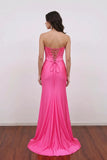 Sheath Sweetheart Fuchsia Corset Long Prom Dress with Slit-Pgmdress