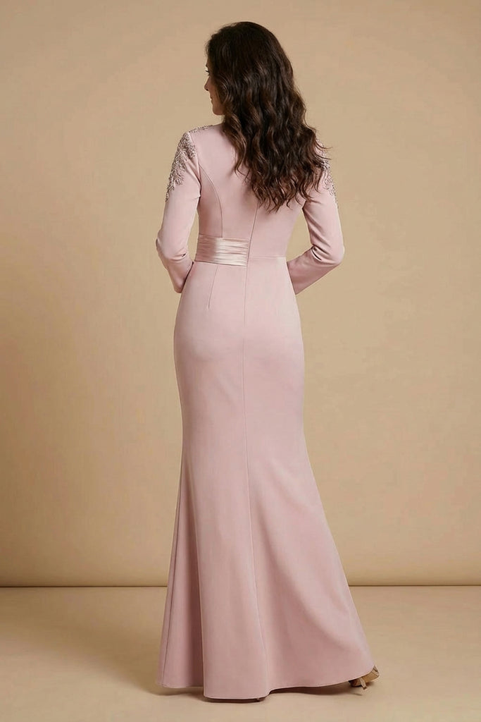 Sheath Blush Long Lace Mother Of The Bride Dress with Sleeves-Pgmdress