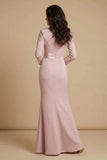 Sheath Blush Long Lace Mother Of The Bride Dress with Sleeves-Pgmdress