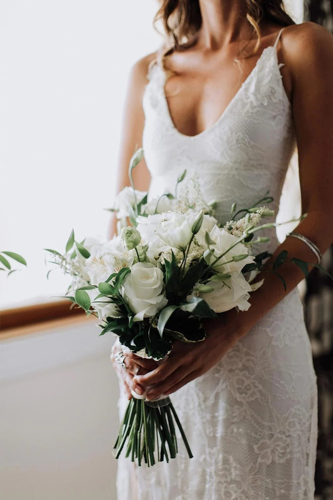 Sheath Lace Backless Sleeveless Split Boho Wedding Dress WD258 US16 / White Sheath Lace Backless Sleeveless Split Boho Wedding Dress WD258 US16 / White