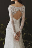 Sheath Long Sleeves Wedding Dress Lace Boho Wedding Gown WD766-Pgmdress