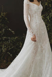 Sheath Long Sleeves Wedding Dress Lace Boho Wedding Gown WD766-Pgmdress