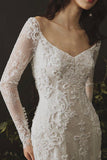 Sheath Long Sleeves Wedding Dress Lace Boho Wedding Gown WD766-Pgmdress
