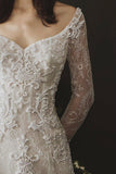 Sheath Long Sleeves Wedding Dress Lace Boho Wedding Gown WD766-Pgmdress
