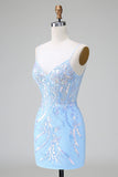 Sheath Spaghetti Straps Mini Homecoming Dress with Sequins PD554-Pgmdress