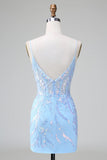 Sheath Spaghetti Straps Mini Homecoming Dress with Sequins PD554-Pgmdress