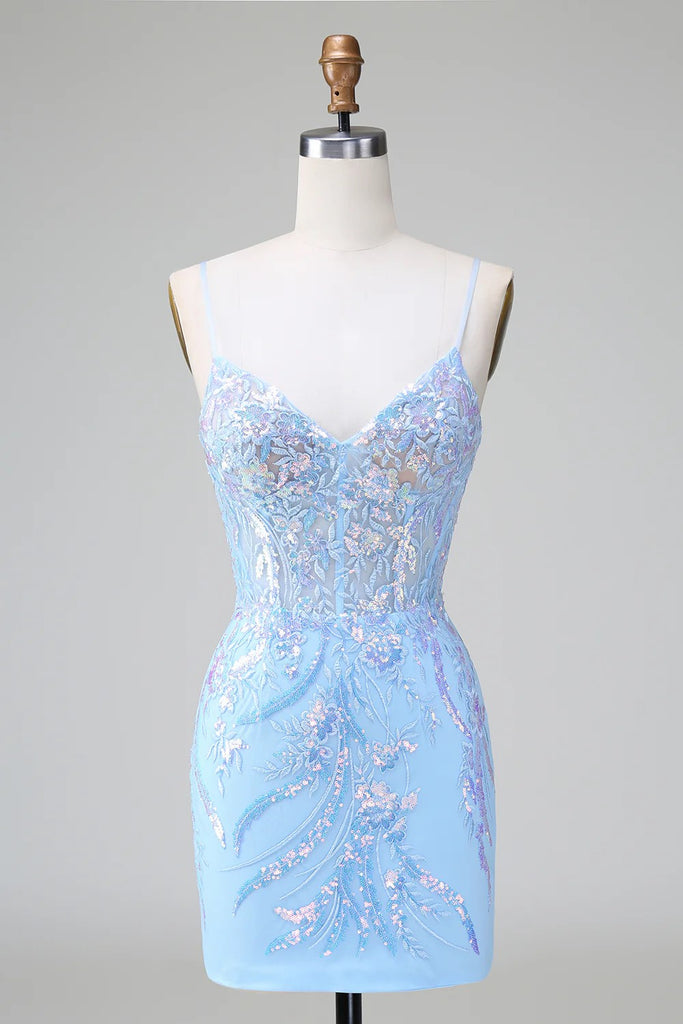 Sheath Spaghetti Straps Mini Homecoming Dress with Sequins PD554-Pgmdress