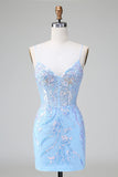 Sheath Spaghetti Straps Mini Homecoming Dress with Sequins PD554-Pgmdress
