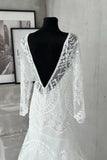 Sheath Unique Lace Long Sleeves Bohemian Wedding Dress WD752