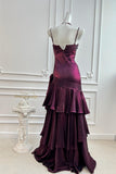 Shimmering Plum Spaghetti Strap Beaded Tiered Ruffle Formal Prom Dress-Pgmdress
