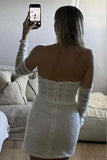 Shiny Sequined Sexy Unique Short Wedding Dress Elegant Bridal Gown-Pgmdress