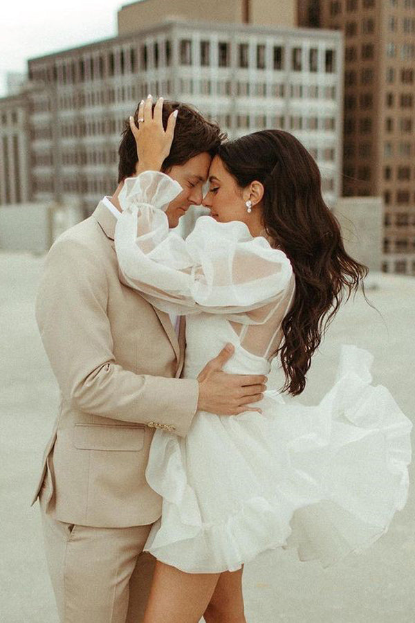 Short Wedding Dresses Long Sleeves Vintage Wedding Dress WD751 US2 / Custom Color Short Wedding Dresses Long Sleeves Vintage Wedding Dress WD751 US2 / Custom Color