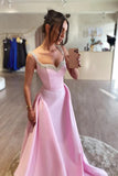 Simple A Line Pink Satin Long Prom Dresses with Beadings PSK562-Pgmdress