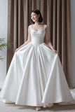 Simple Draped Corset Wedding Dress with Fuller Voluminous Satin Skirt-Pgmdress