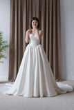 Simple Draped Corset Wedding Dress with Fuller Voluminous Satin Skirt-Pgmdress