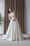 Simple Draped Corset Wedding Dress with Fuller Voluminous Satin Skirt-Pgmdress