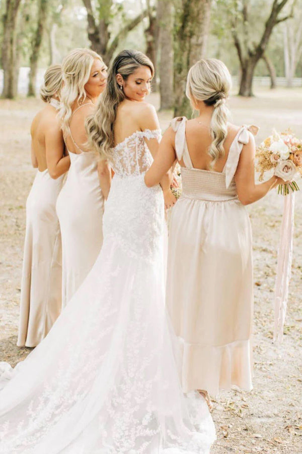Simple Elegant Long Champagne Bridesmaid Dress BD131-Pgmdress