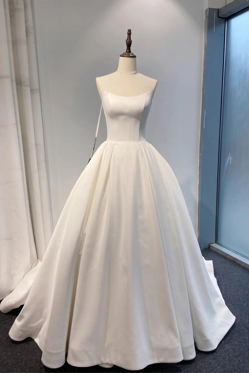 Simple Elegant Strapless Wedding Dress Lace-Up Back 1920s Bridal Gown