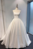 Simple Elegant Strapless Wedding Dress Lace-Up Back 1920s Bridal Gown