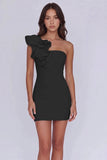 Simple Ivory One Shoulder Satin Tight Homecoming Dress Party Dress-Pgmdress