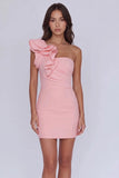 Simple Ivory One Shoulder Satin Tight Homecoming Dress Party Dress-Pgmdress