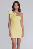 Simple Ivory One Shoulder Satin Tight Homecoming Dress Party Dress-Pgmdress