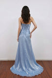 Simple Mermaid Organza Strapless Blue Prom Dress Party Dress-Pgmdress