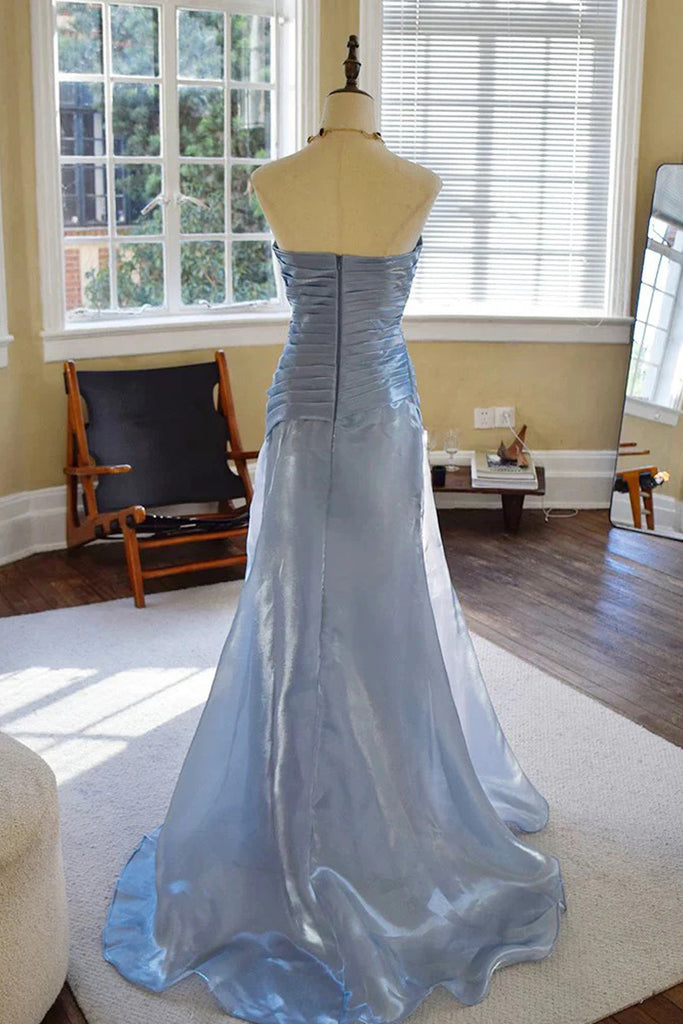 Simple Mermaid Organza Strapless Blue Prom Dress Party Dress – Pgmdress