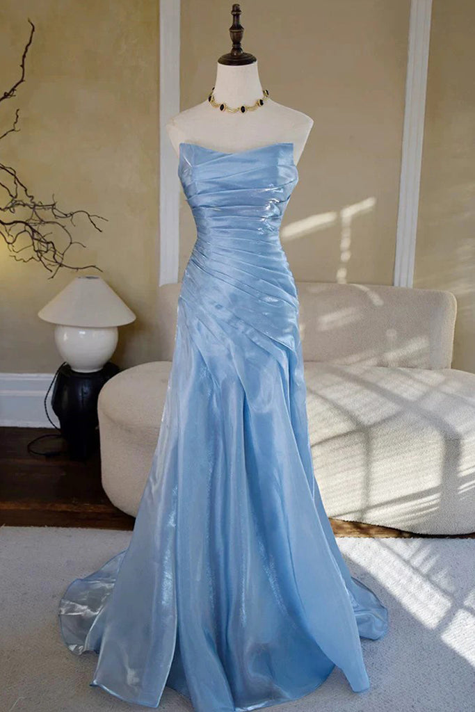 Simple Mermaid Organza Strapless Blue Prom Dress Party Dress – Pgmdress Simple Mermaid Organza Strapless Blue Prom Dress Party Dress – Pgmdress