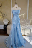 Simple Mermaid Organza Strapless Blue Prom Dress Party Dress