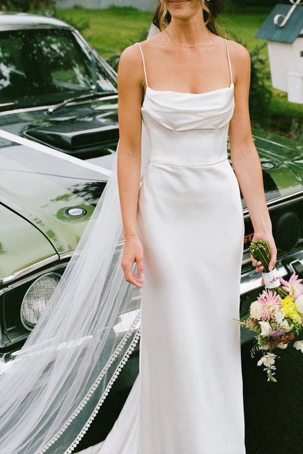 Simple Mermaid Spaghetti Straps Ivory Wedding Dress Bridal Dress-Pgmdress