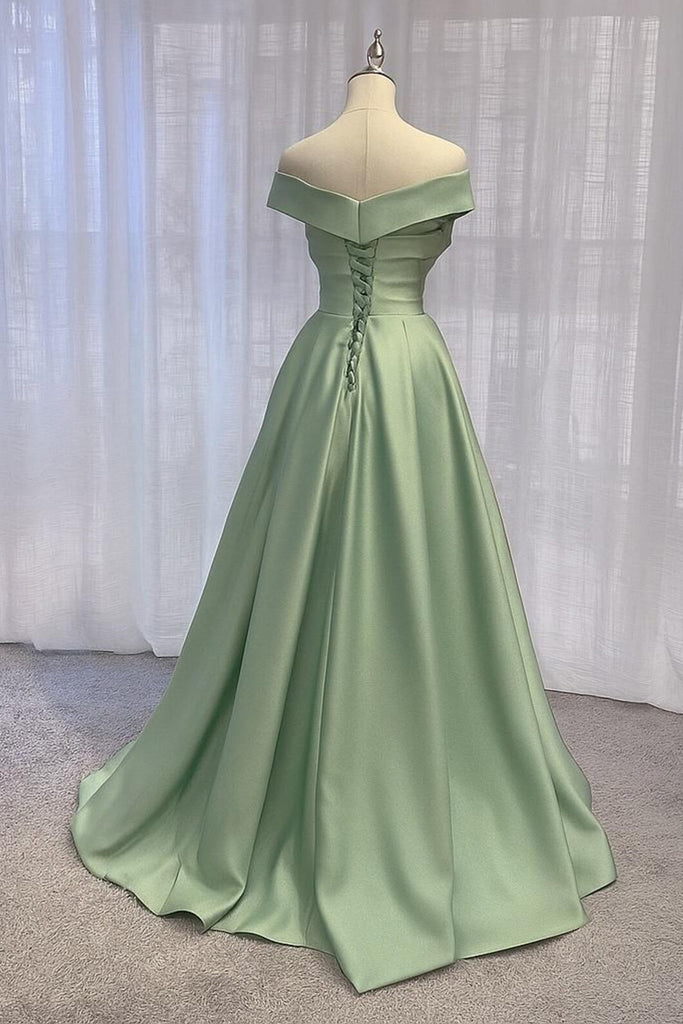 simple long dress Simple Off Shoulder A line Long Evening Dress Prom Dress PG585 US16 / Sage Green