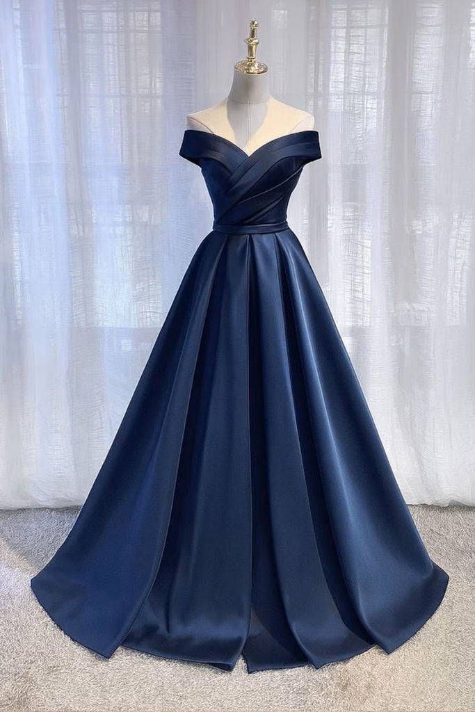 Simple Off Shoulder A line Long Evening Dress Prom Dress PG585 US0 / Navy Blue Simple Off Shoulder A line Long Evening Dress Prom Dress PG585 US0 / Navy Blue