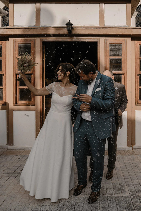 Simple Romantic A-line Modest Wedding Dress Beach Wedding Dress-Pgmdress