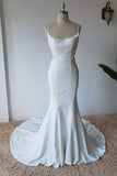 Simple Spaghetti Straps Satin Mermaid Modest Wedding Dress WD672