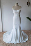 Simple Spaghetti Straps Satin Mermaid Modest Wedding Dress WD672-Pgmdress