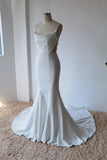Simple Spaghetti Straps Satin Mermaid Modest Wedding Dress WD672-Pgmdress