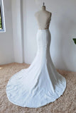 Simple Spaghetti Straps Satin Mermaid Modest Wedding Dress WD672-Pgmdress