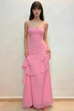 Spaghetti Straps Sweetheart Tiered Ruffle Simple Chiffon Prom Dress-Pgmdress