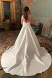 Simple Wide Straps Ivory Wedding Gown with Pockets WD633-Pgmdress